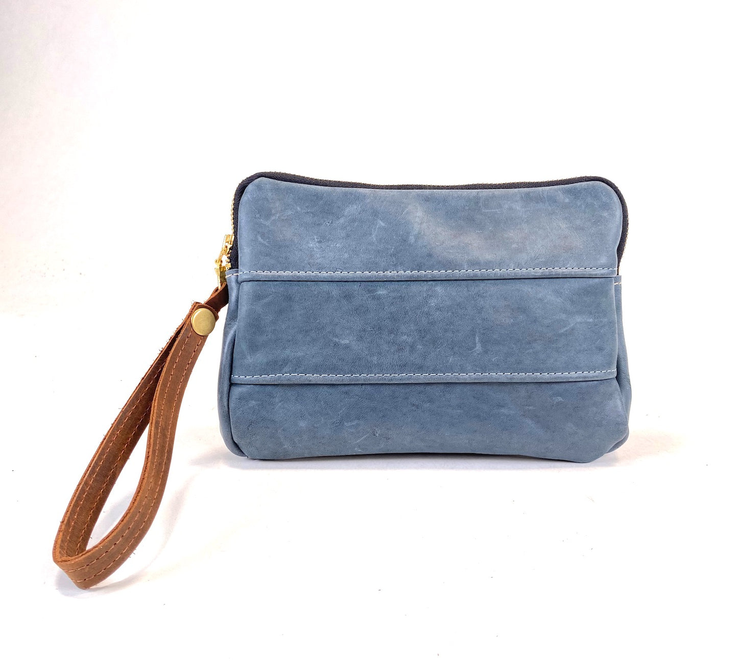 Leather Zip Pouch in Medium Blue