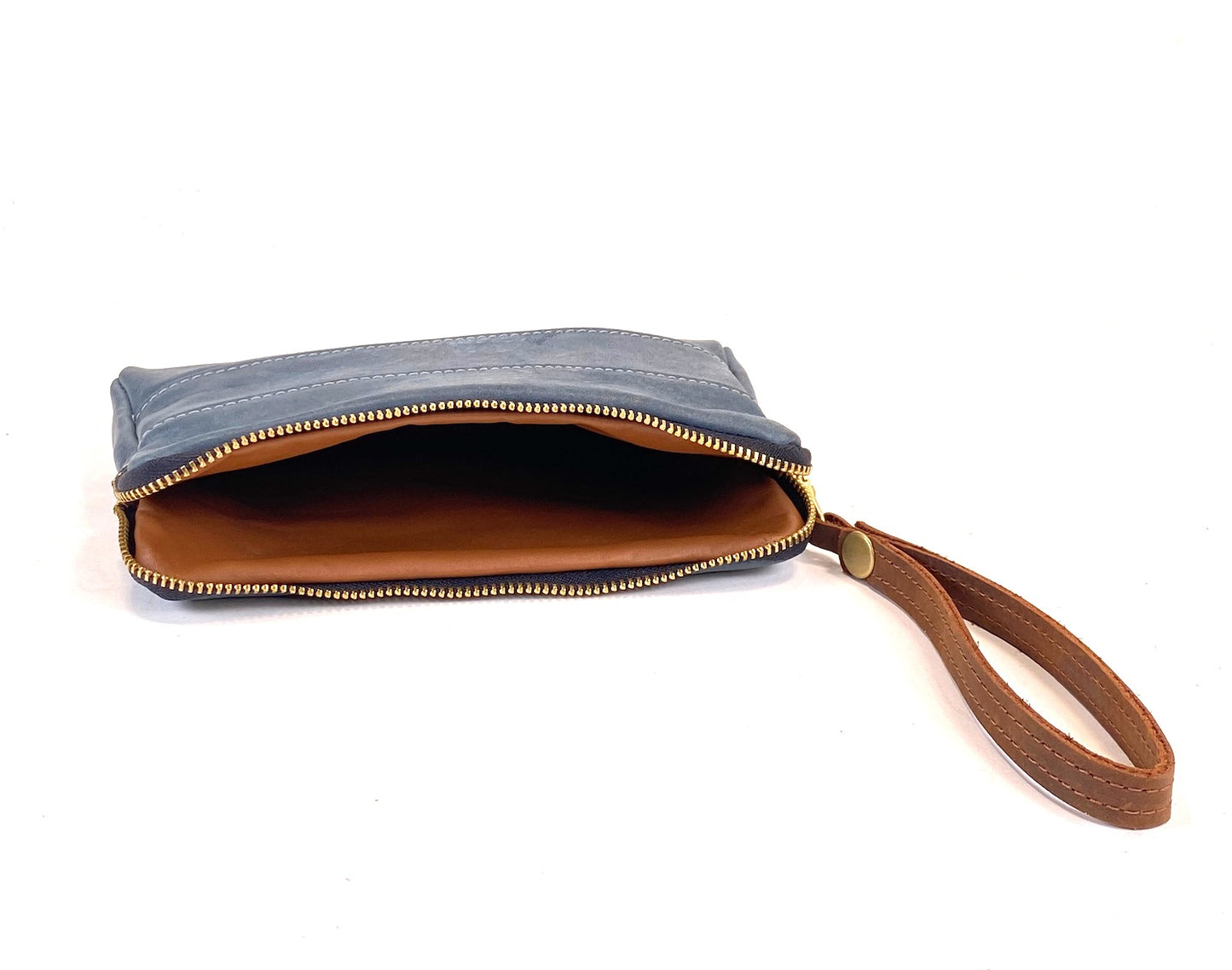 Leather Zip Pouch in Medium Blue