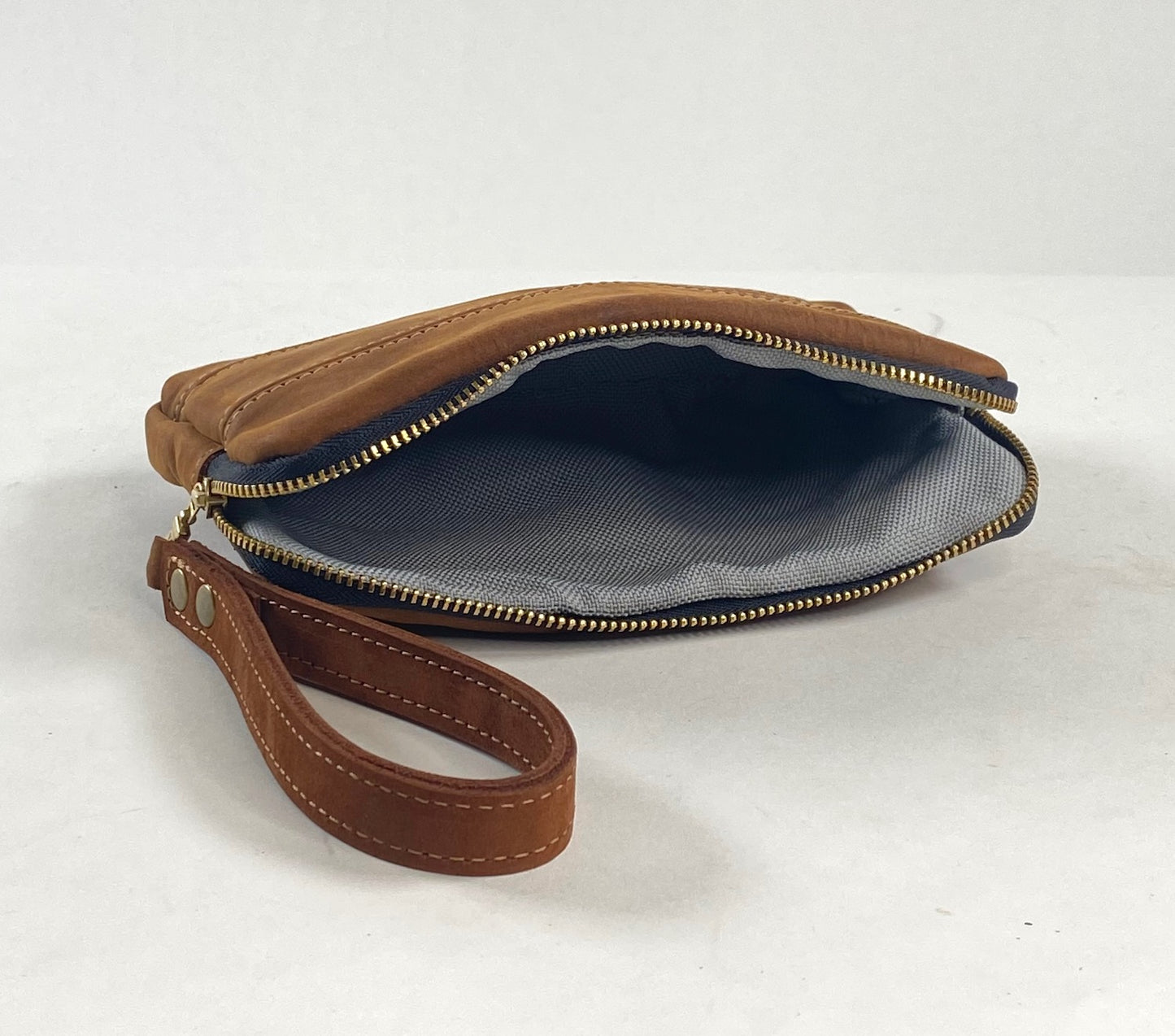 Leather Zip Pouch - in Suede Medium Brown