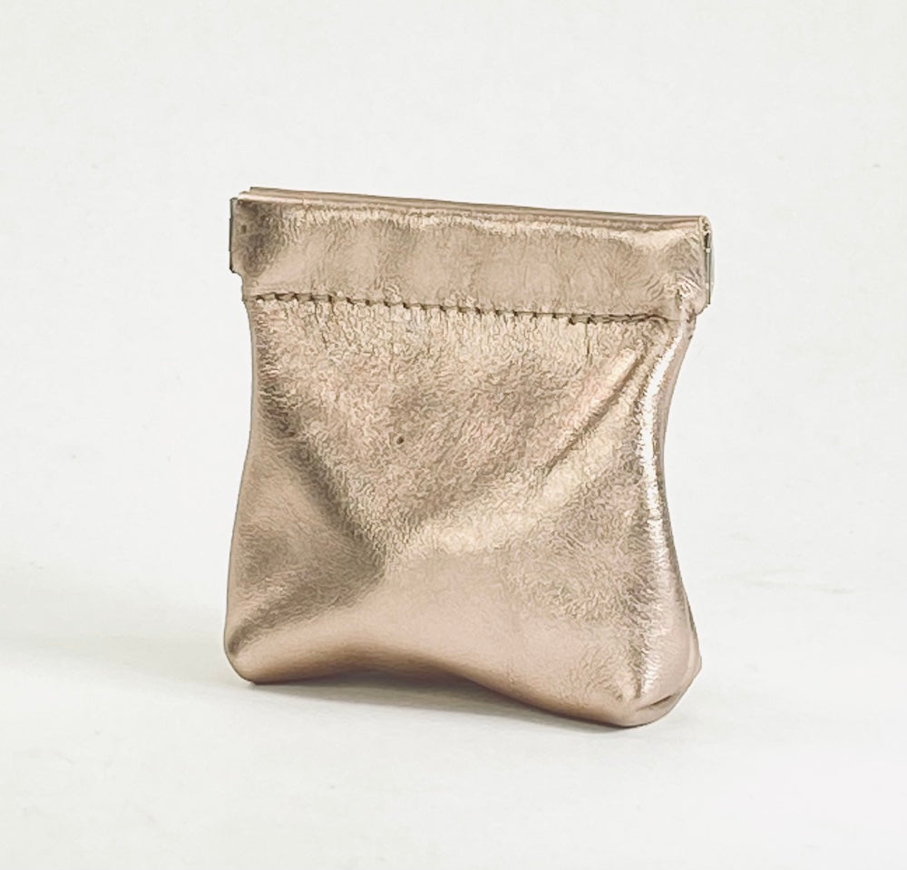 Leather Squeeze Pouch Metallic Pink