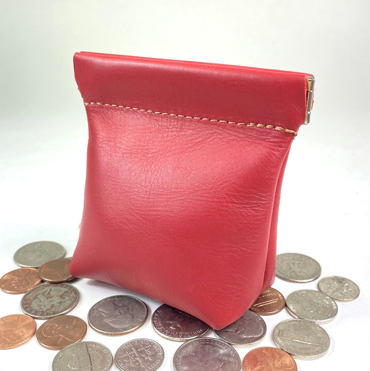 Leather Squeeze Coin Pouch Red