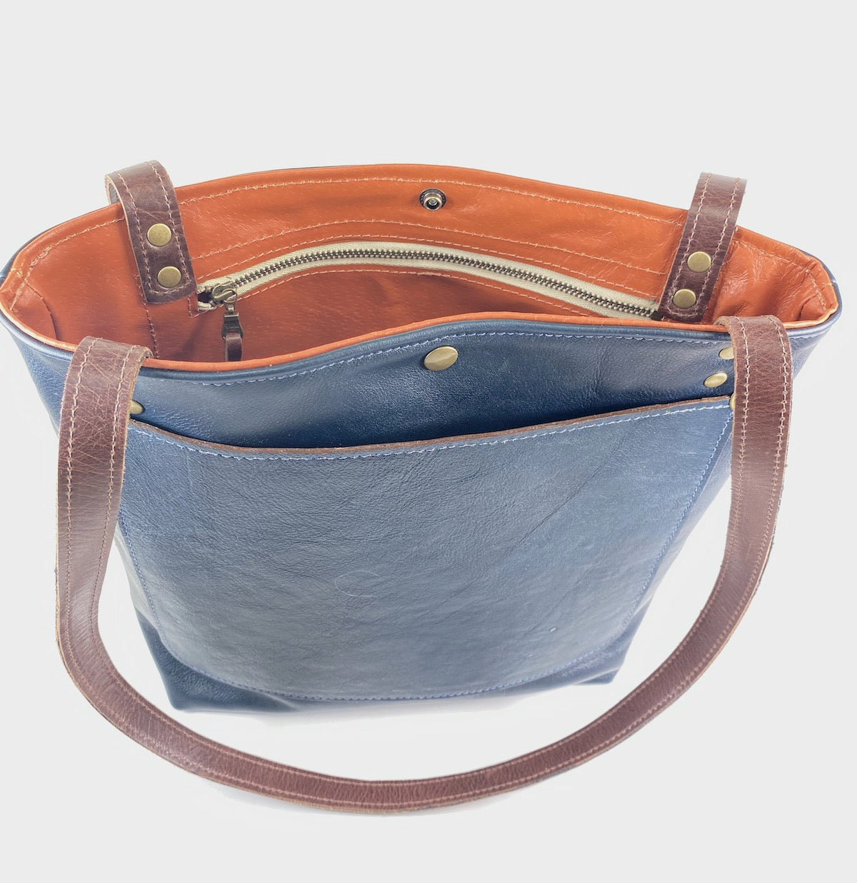 Leather Tote Bag in Navy Blue