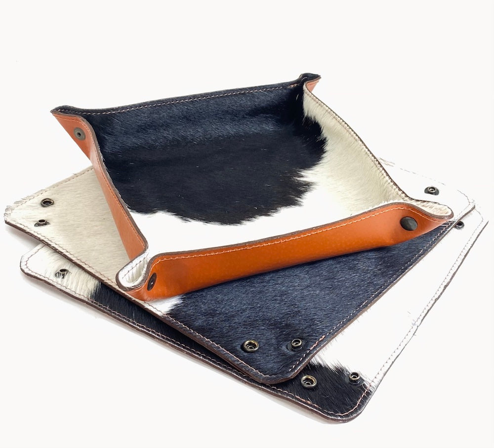 Leather Valet Tray - Cowhide Leather with brown base