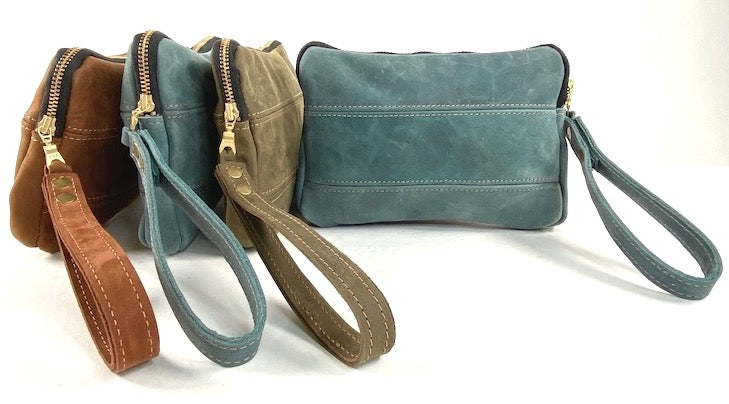 Leather Zip Pouch - Blue