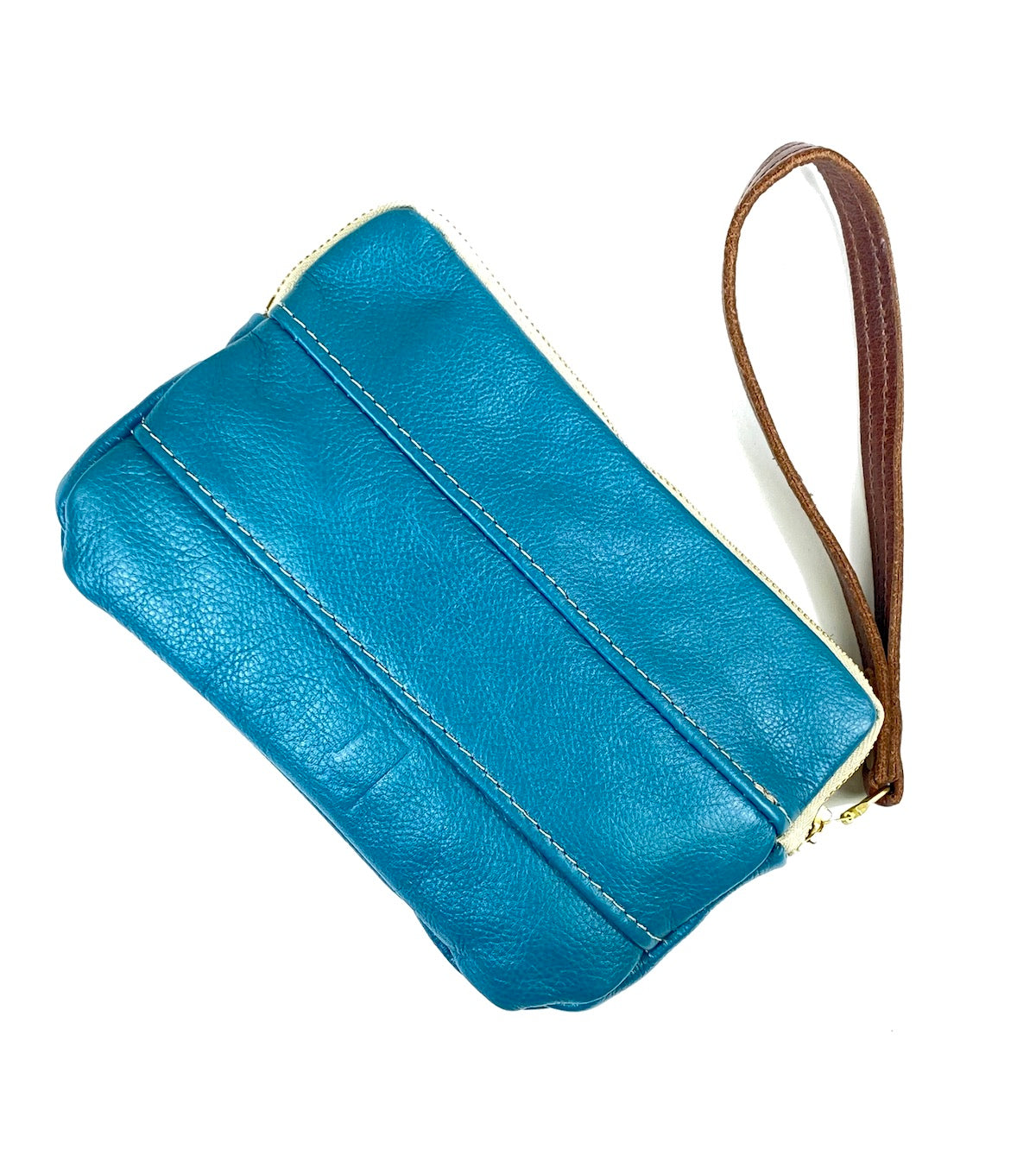 Leather Zip Pouch - Teal Blue