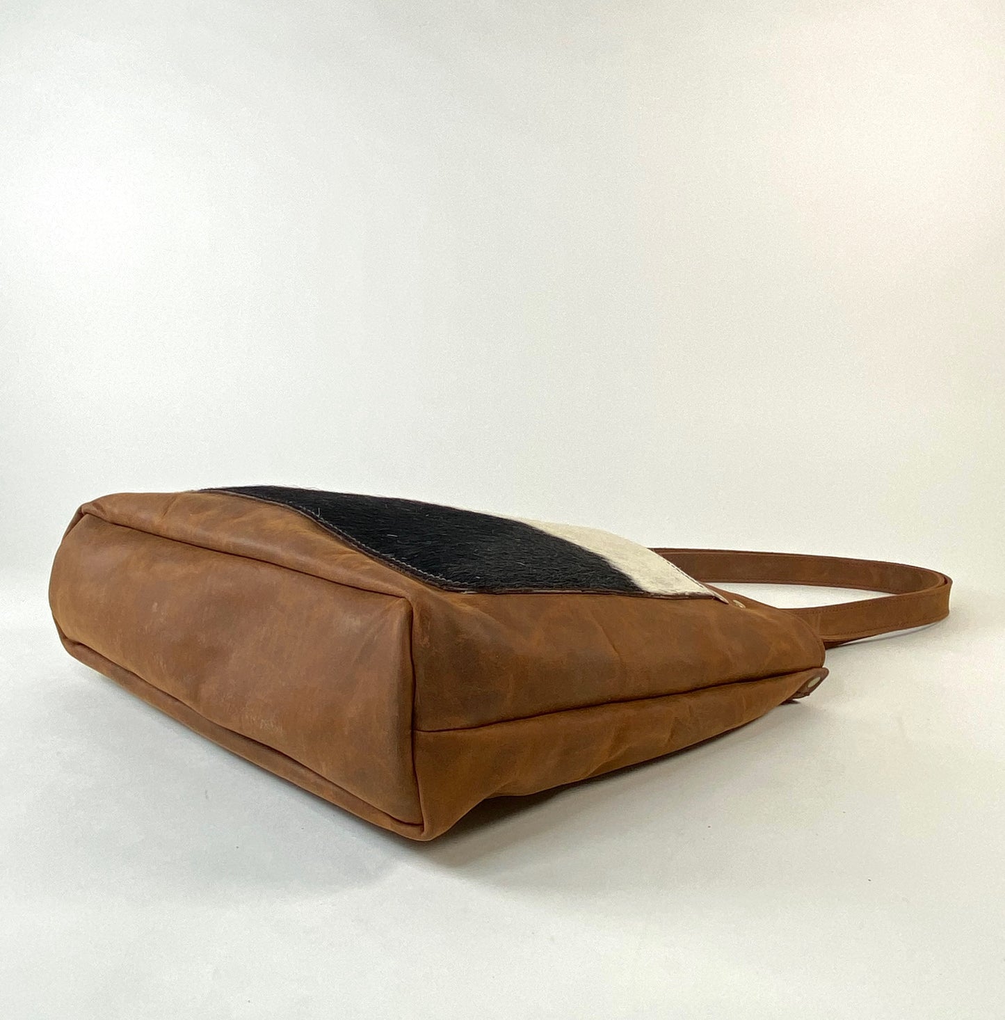 Leather Tote Bag in Medium Brown with Hair-on Cowhide