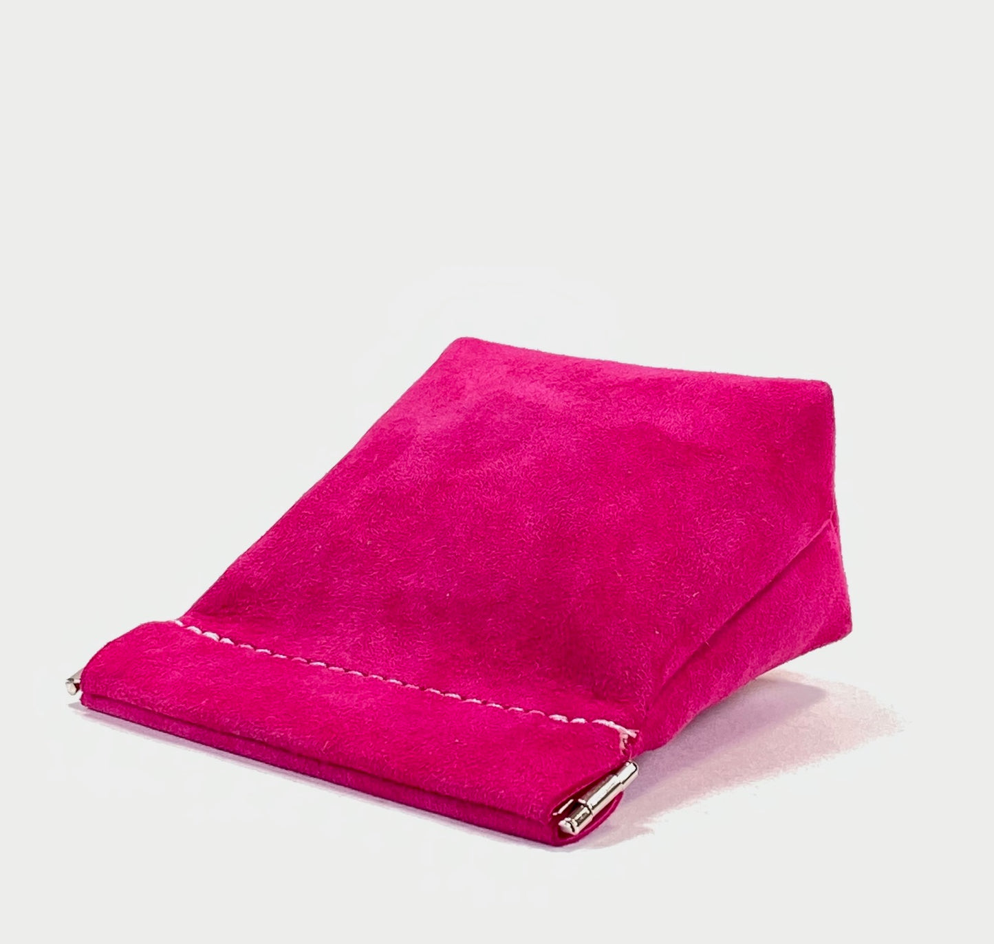 Suede Leather Squeeze Pouch in Hot Pink