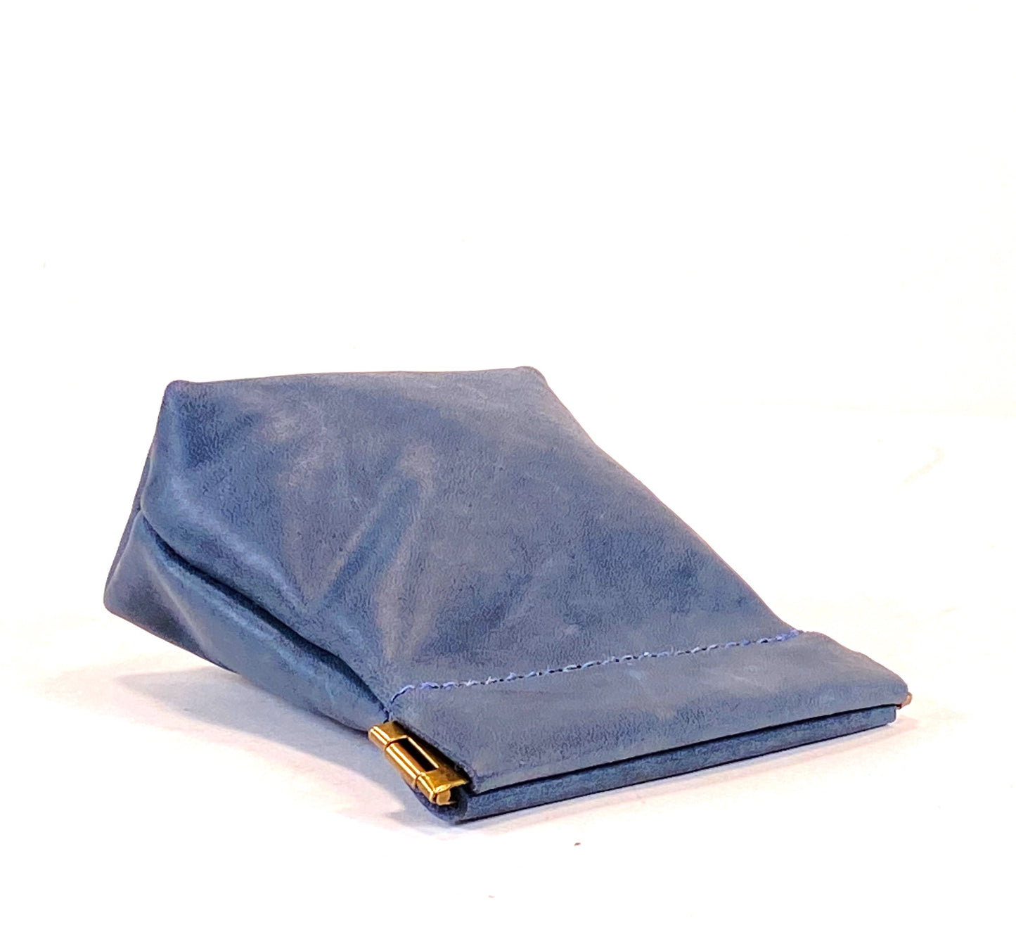 Leather Squeeze Pouch Medium Blue