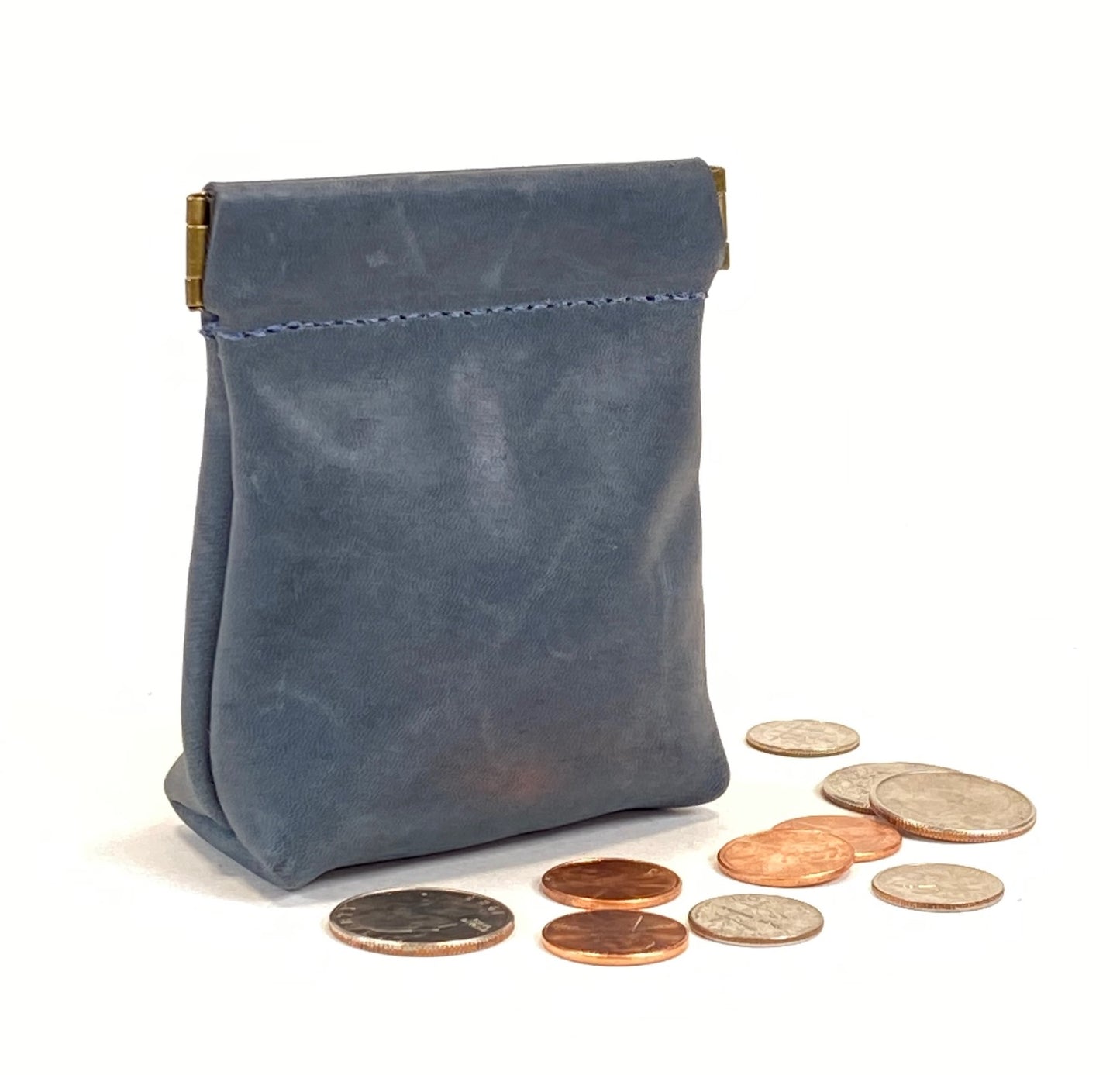 Leather Squeeze Pouch Medium Blue