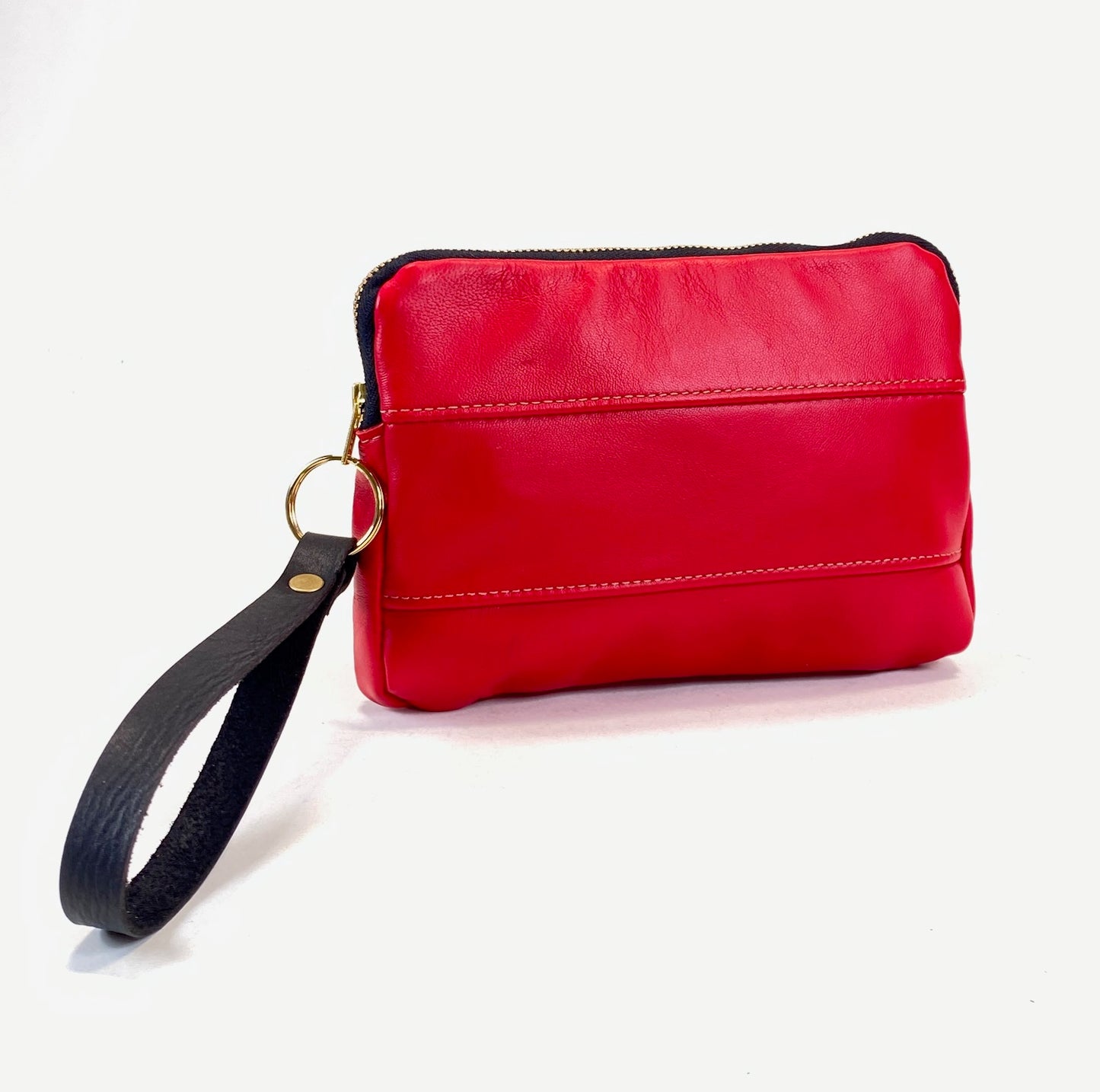 Red Leather Zip Pouch