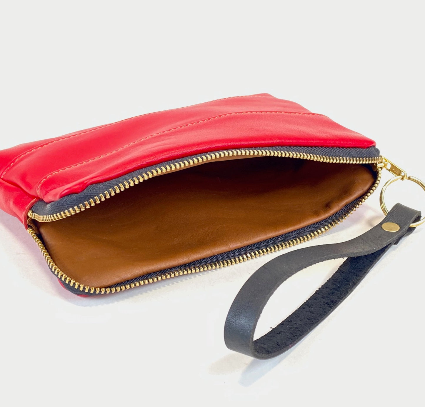 Red Leather Zip Pouch