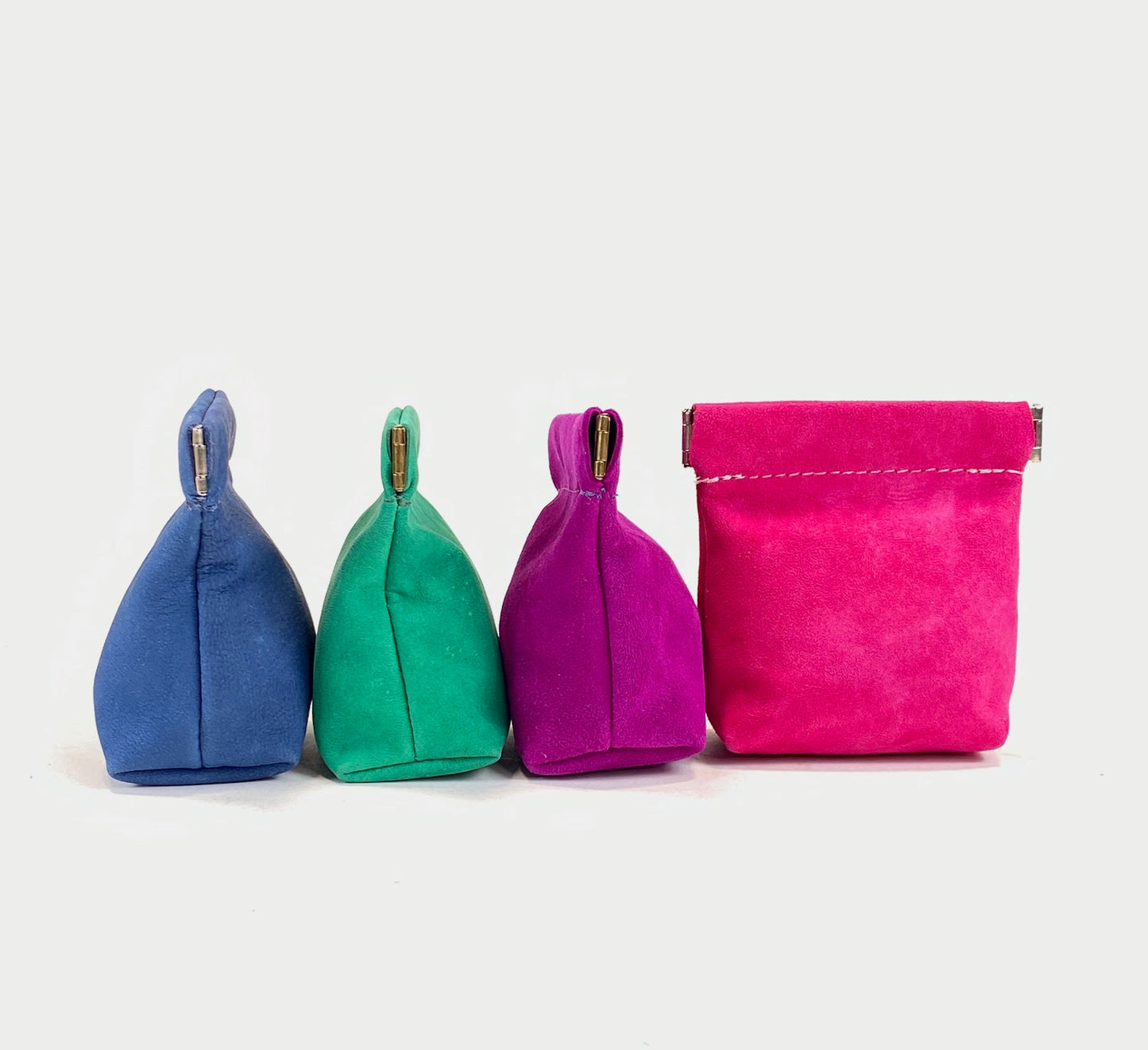 Suede Leather Squeeze Pouch in Hot Pink