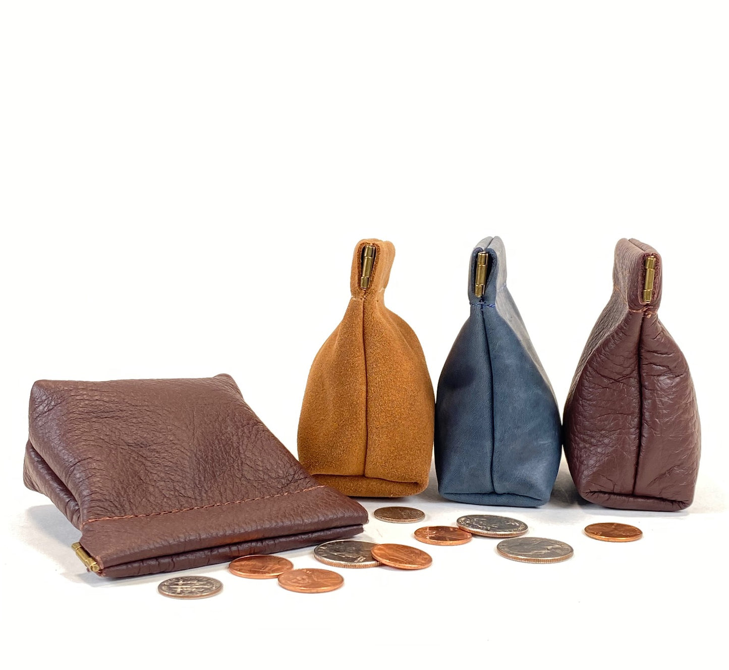 Leather Squeeze Coin Pouch Chocolate Brown