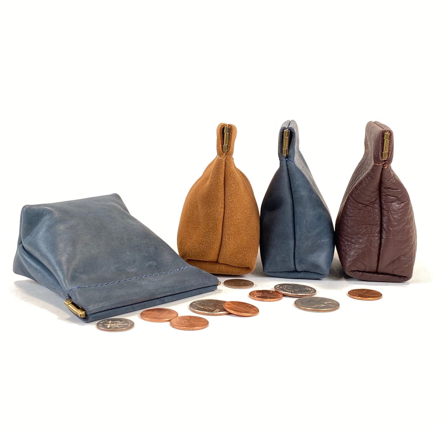 Leather Squeeze Pouch Medium Blue