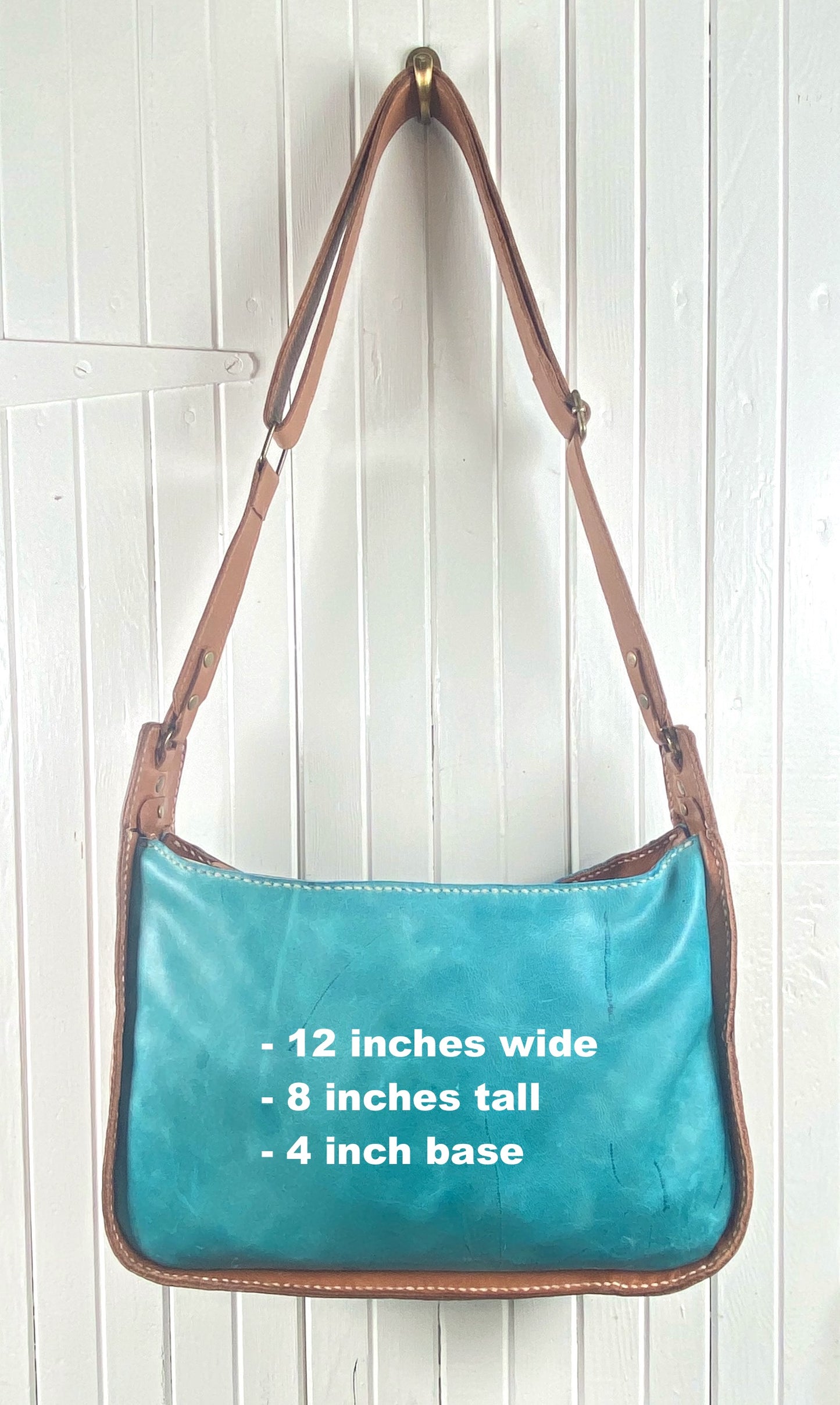Saddle Bag in Teal Blue & Tan - The Lily-13