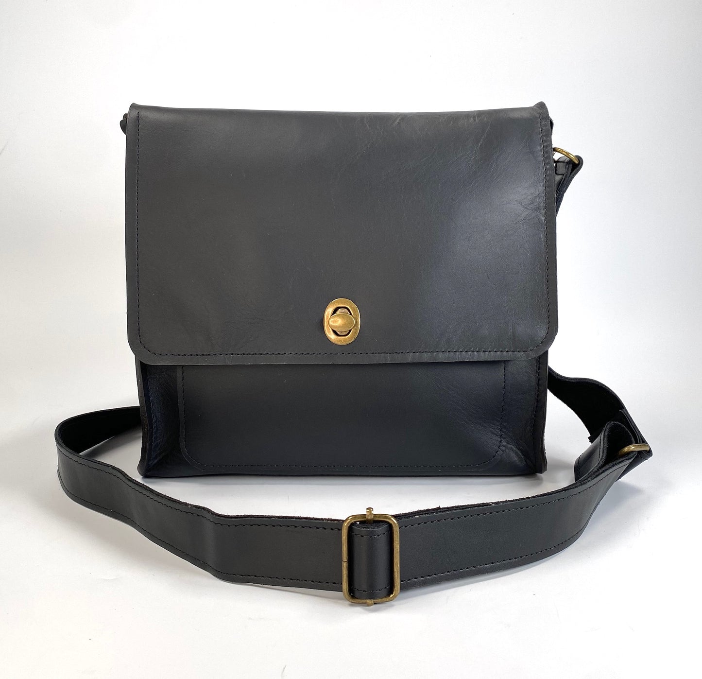 Leather Satchel Purse Hand Stitched in Black