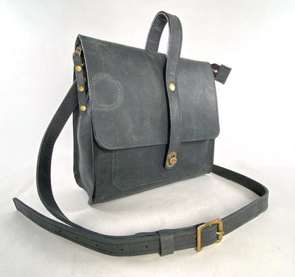 Leather Satchel Purse in Black