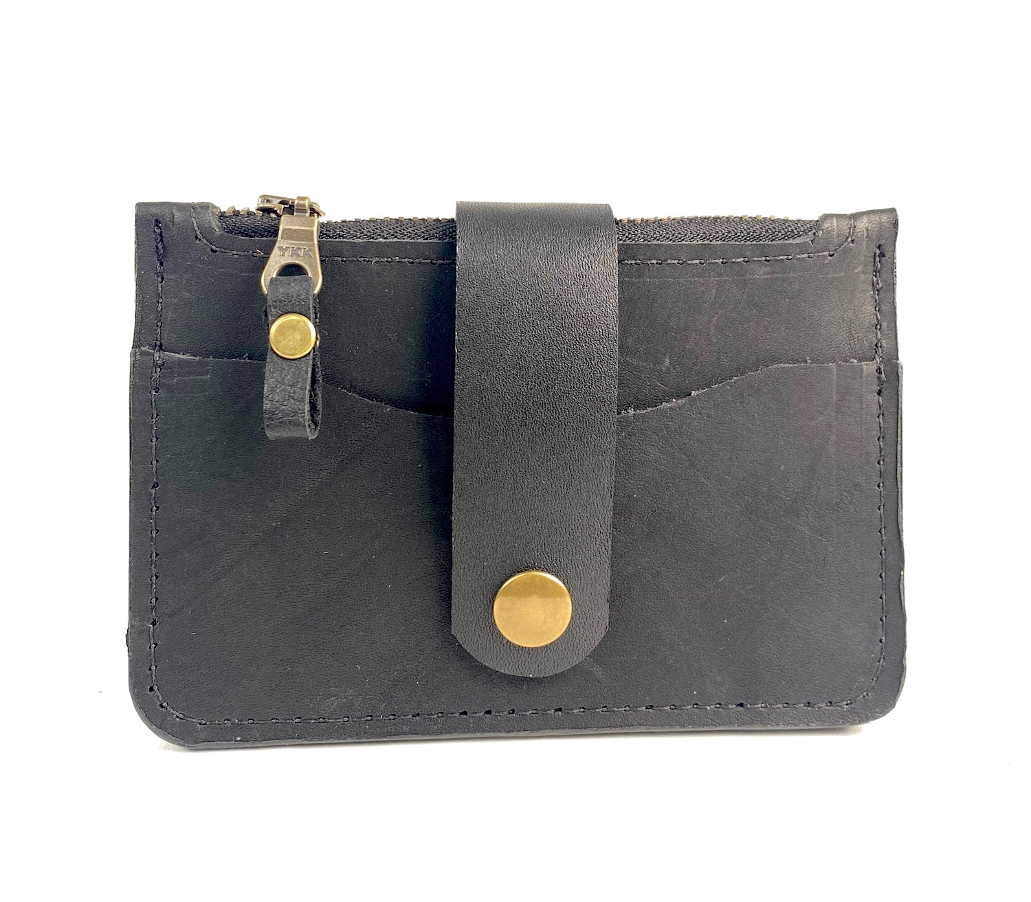 Black leather minimalist wallet.