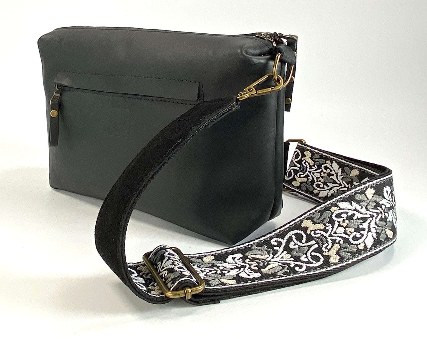 Black Leather Crossbody Purse with Coordinating Strap