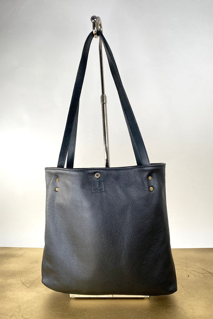 Black Leather Tote Bag with Hair-On Cowhide