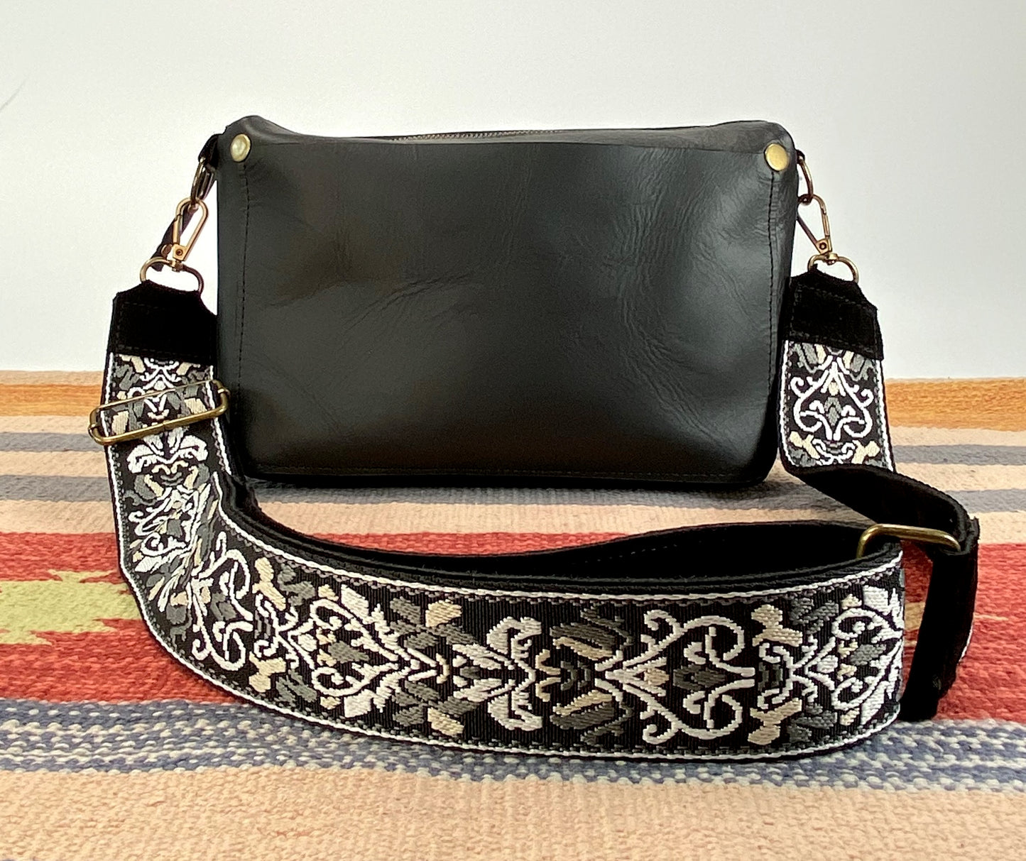 Black Leather Crossbody Purse with Coordinating Strap