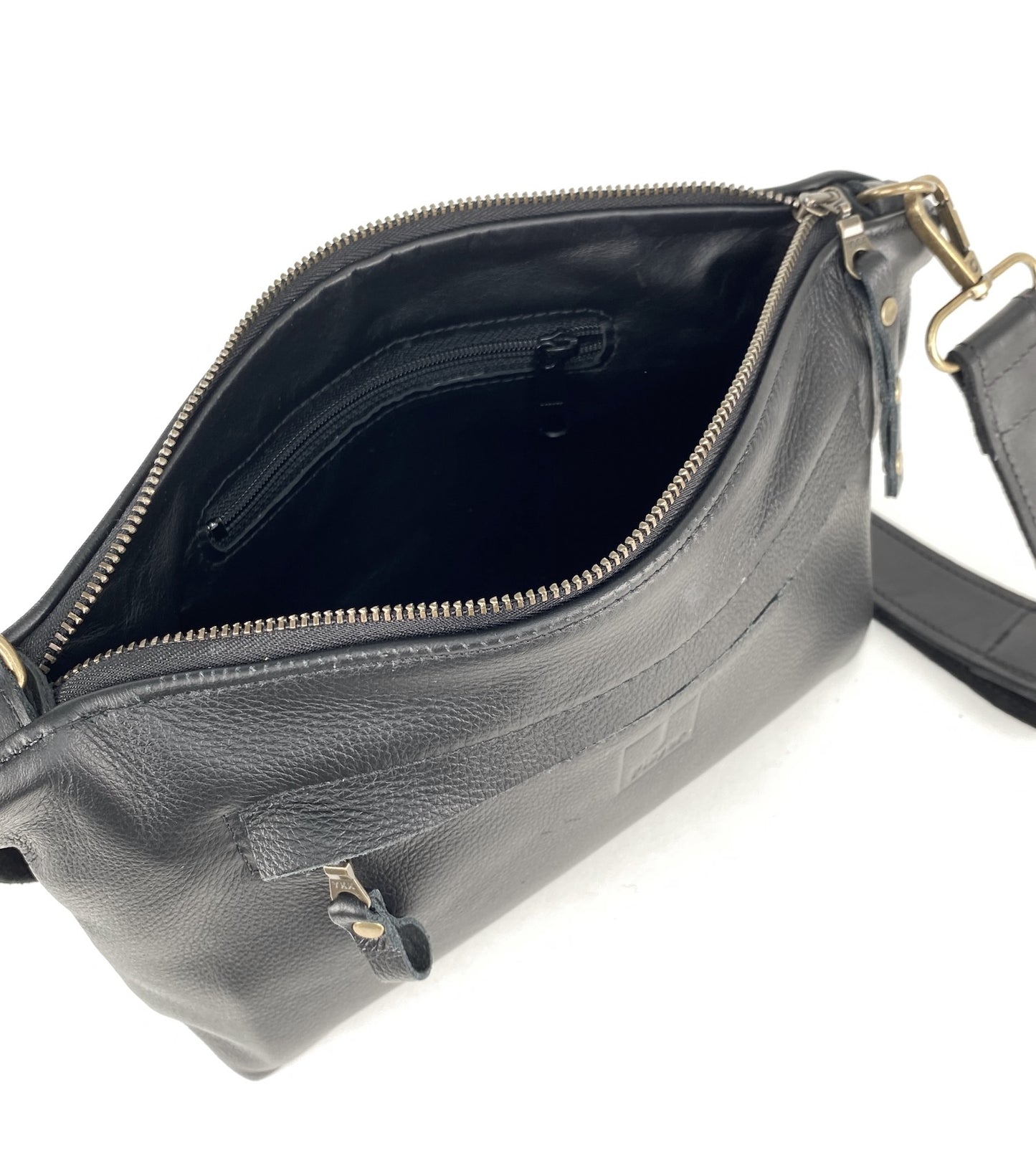 Black Leather Shoulder Purse with Sherpa Accent