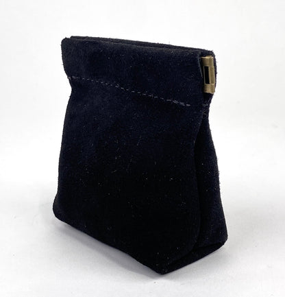 Black Suede Squeeze Coin Pouch Purse
