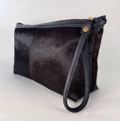 Large Clutch Hair-On Cowhide Purse in Sable
