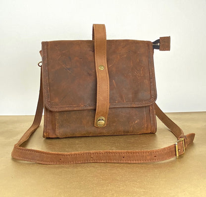 Satchel Purse in Distressed Brown Leather