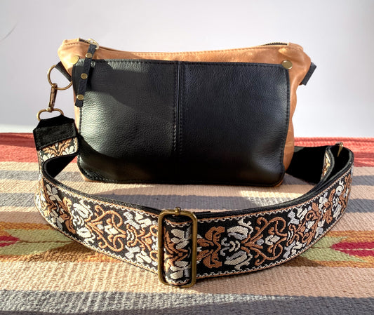 Tan & Black Leather Crossbody Purse with Coordinating Strap