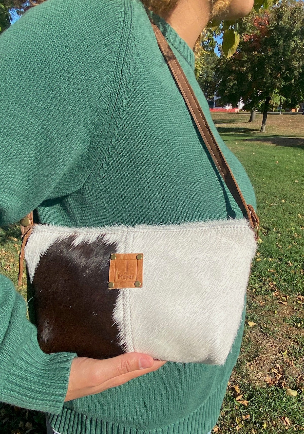 Tagalong Purse in Hair-On Cowhide Leather White & Black
