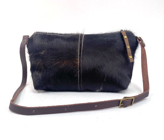 Tagalong Purse in Hair-On Cowhide Leather - Dark Brownish Black