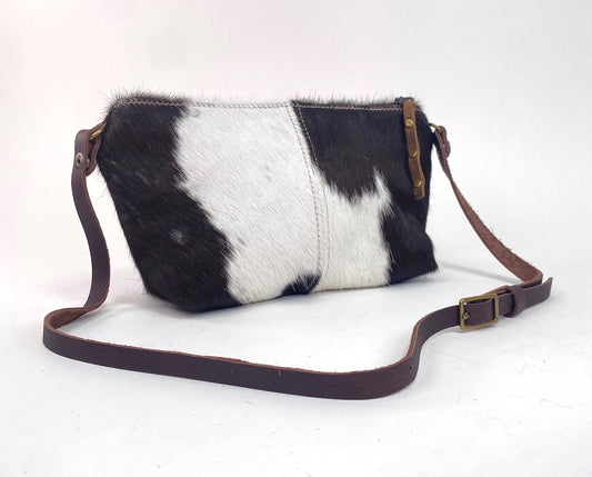 Tagalong Purse in Hair-On Cowhide Leather White & Black