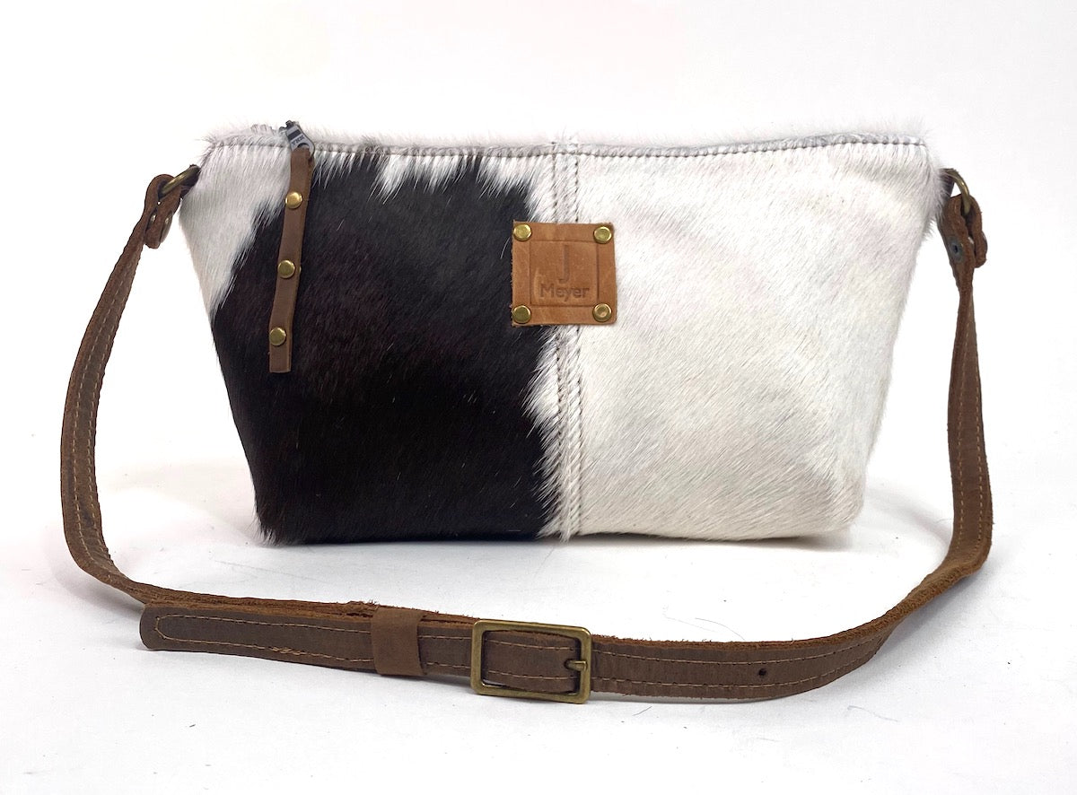 Tagalong Purse in Hair-On Cowhide Leather White & Black