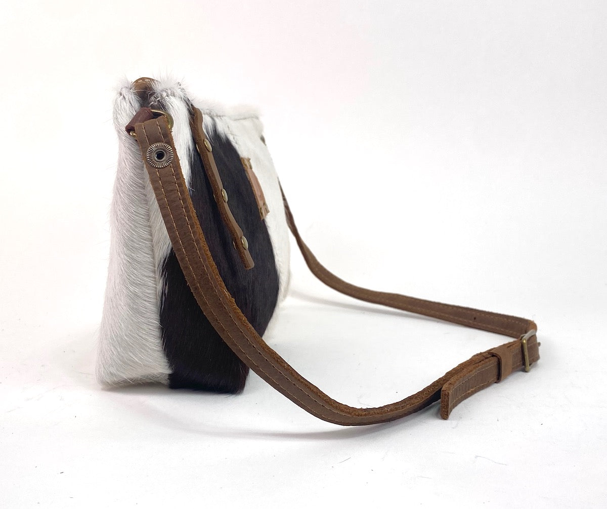 Tagalong Purse in Hair-On Cowhide Leather White & Black