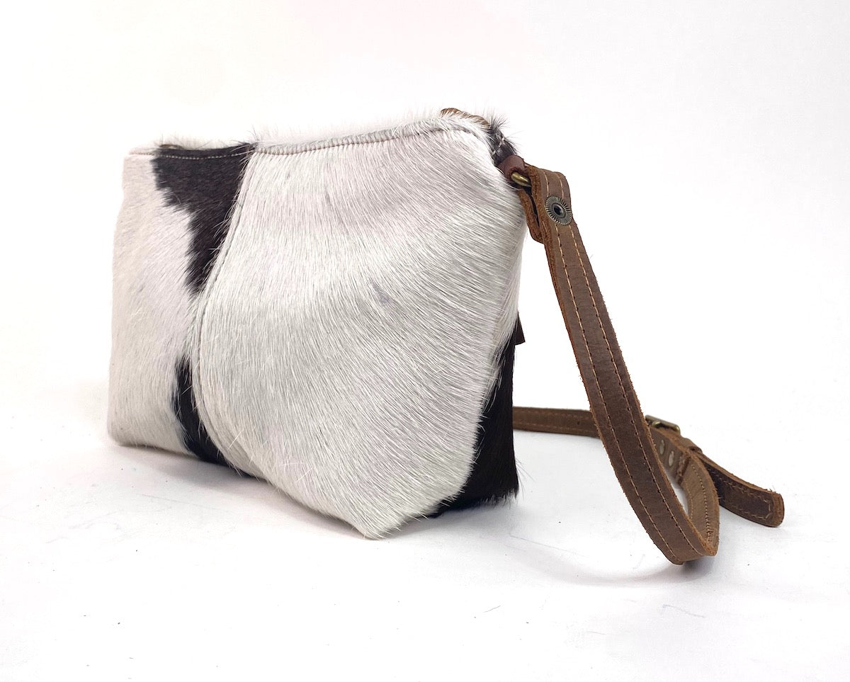 Tagalong Purse in Hair-On Cowhide Leather White & Black