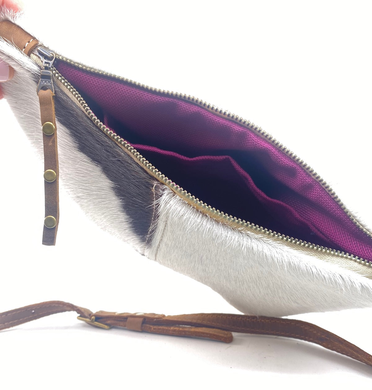 Tagalong Purse in Hair-On Cowhide Leather White & Black