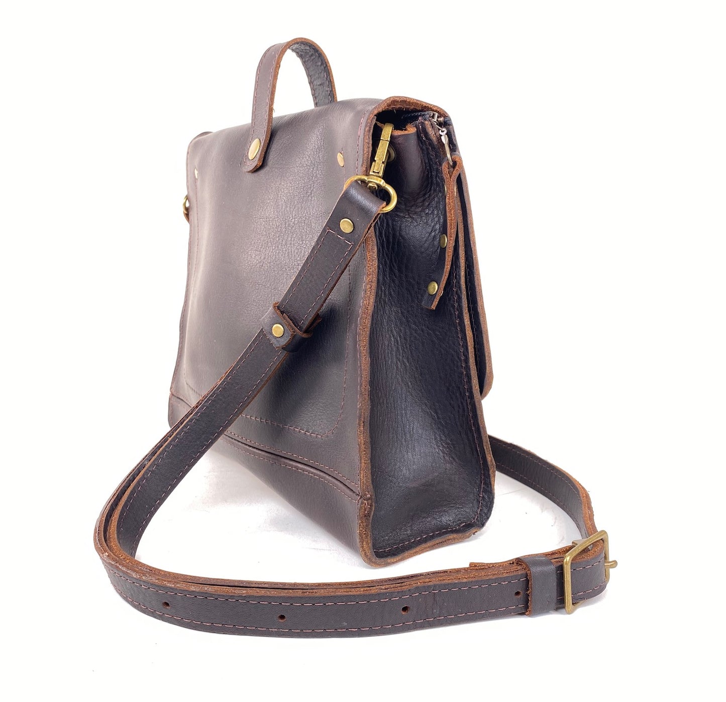 Leather Satchel Purse in Havana Brown