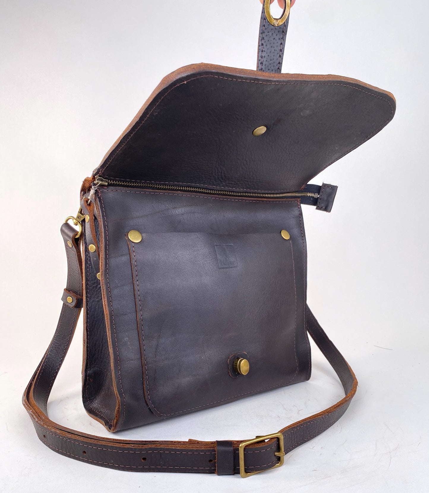 Leather Satchel Purse in Havana Brown