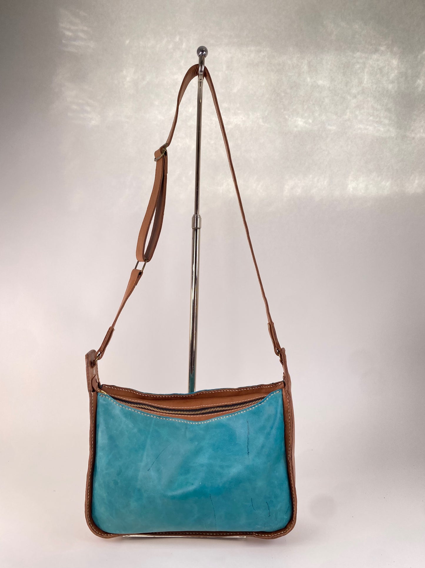 Saddle Bag in Teal Blue & Tan - The Lily-13