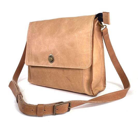 Leather Satchel Purse in Pale Tan