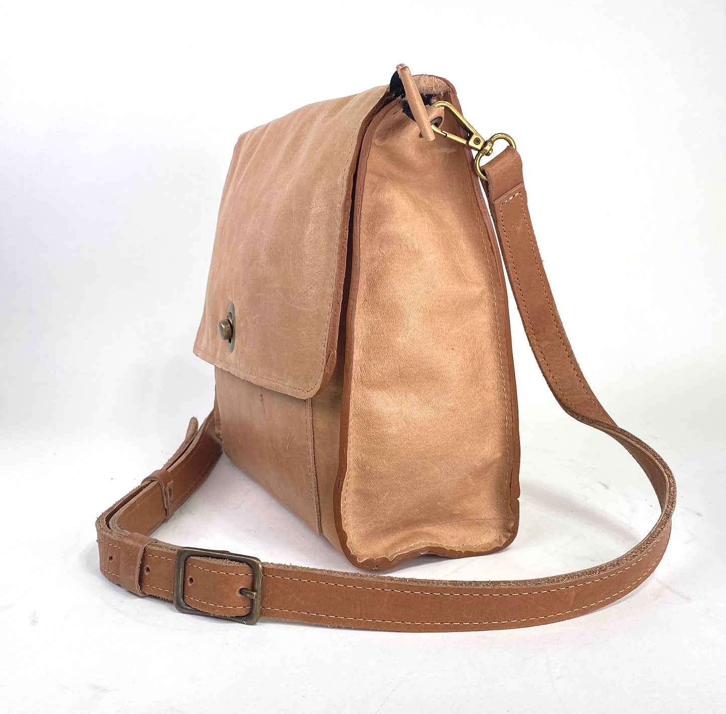 Leather Satchel Purse in Pale Tan