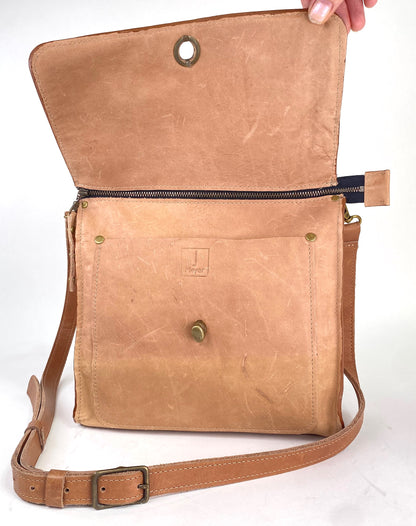 Leather Satchel Purse in Pale Tan
