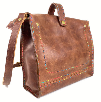 Leather Satchel Hand Stitched with Beeswax Corded Thread