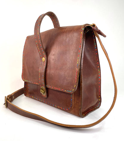 Leather Satchel Hand Stitched with Beeswax Corded Thread