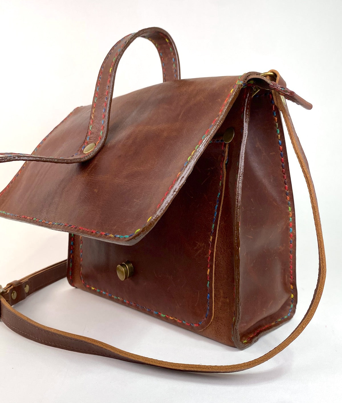 Leather Satchel Hand Stitched with Beeswax Corded Thread