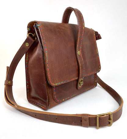 Leather Satchel Hand Stitched with Beeswax Corded Thread