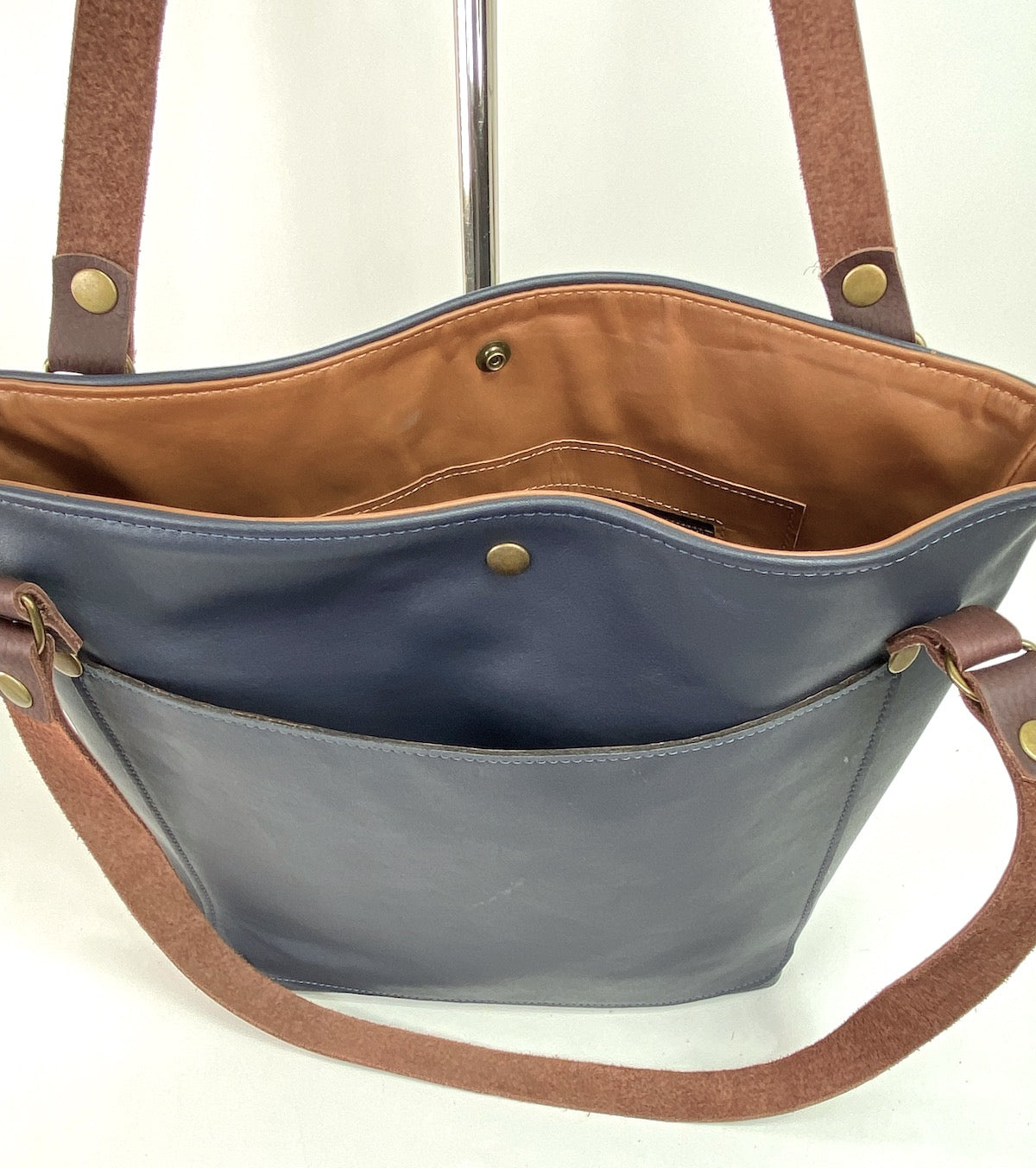 Blue Leather Tote Bag