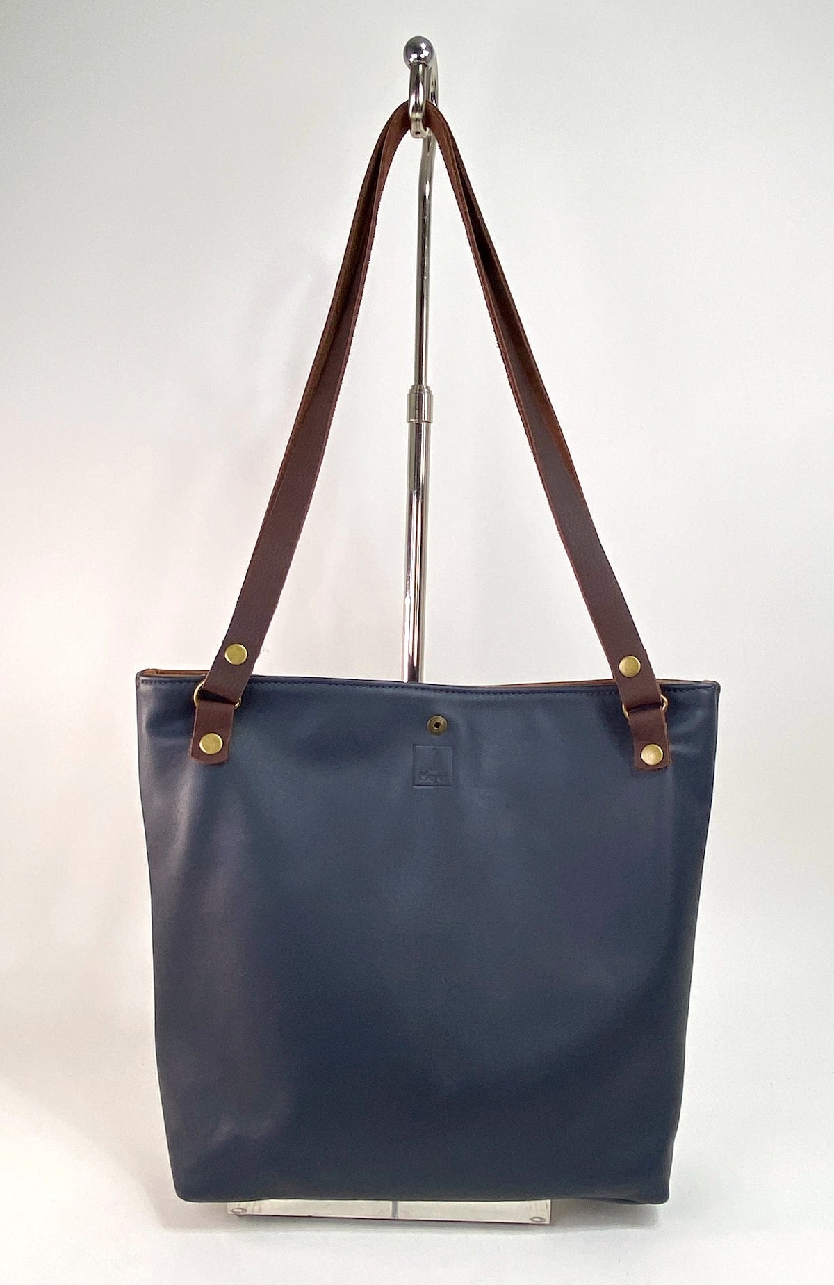 Blue Leather Tote Bag