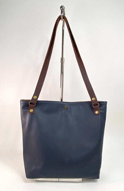 Blue Leather Tote Bag